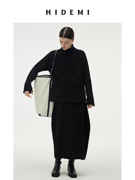HIDEMI 美利奴羊毛简约设计感茧型套装 半高领毛衣/茧型半身裙 商品图8
