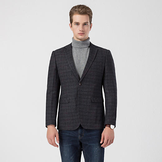99XCM98F01【磨毛保暖】罗蒙秋冬西装外套男士商务休闲格纹单西服爸爸装开衫外套 商品图5
