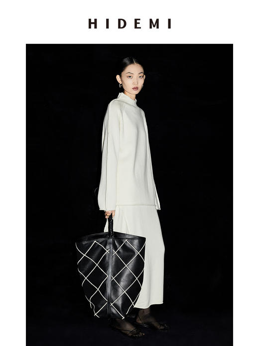 HIDEMI 美利奴羊毛简约设计感茧型套装 半高领毛衣/茧型半身裙 商品图5