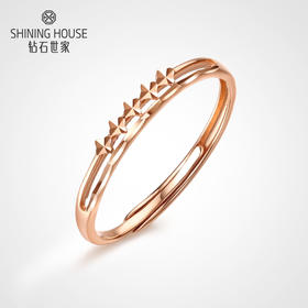 【时尚K金】钻石世家 18K金戒指 车花菱形设计 简约时尚双戒臂设计 开口可调节戒指（约1.15±0.1克）