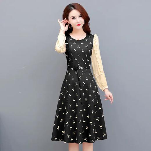 YW20817 大码长袖印花连衣裙女中长款2021秋装新款修身时尚气质优雅a字裙 商品图2
