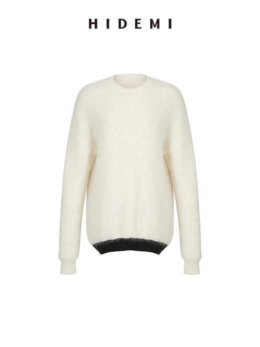 HIDEMI 马海毛白色拼接黑边圆领毛衣 商品图8