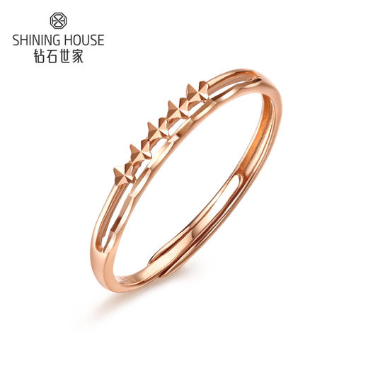 【时尚K金】钻石世家 18K金戒指 车花菱形设计 简约时尚双戒臂设计 开口可调节戒指（约1.15±0.1克） 商品图1