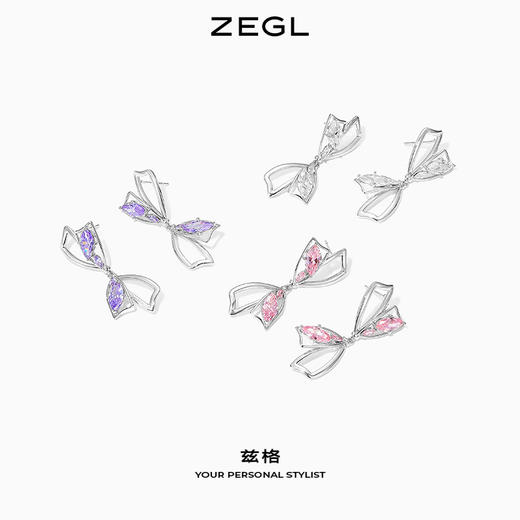 ZEGL镂空蝴蝶结耳钉女高级感轻奢耳环小众设计感气质925银针耳饰 商品图8