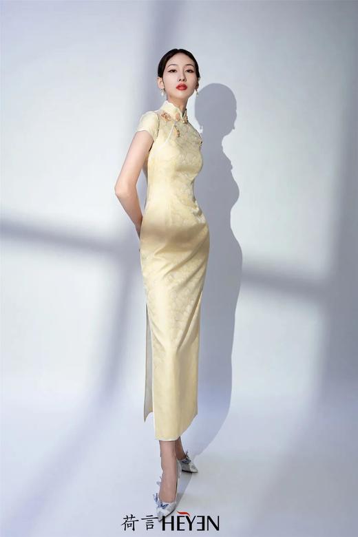 荷言HEYEN 雪花秘扇 时装周款 扇纹真丝提花缎+花朵折扇填心花扣+珍珠连接袖 商品图2