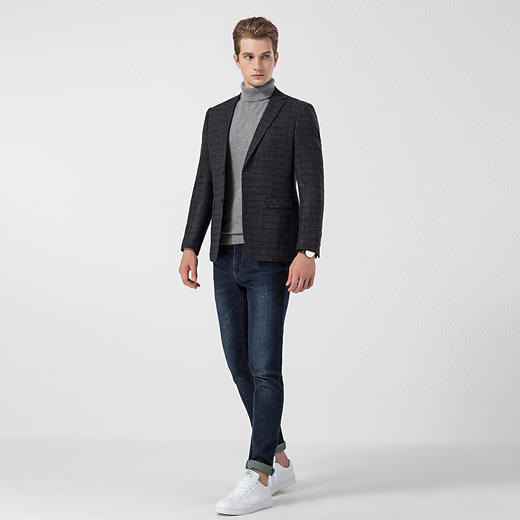 99XCM98F01【磨毛保暖】罗蒙秋冬西装外套男士商务休闲格纹单西服爸爸装开衫外套 商品图6