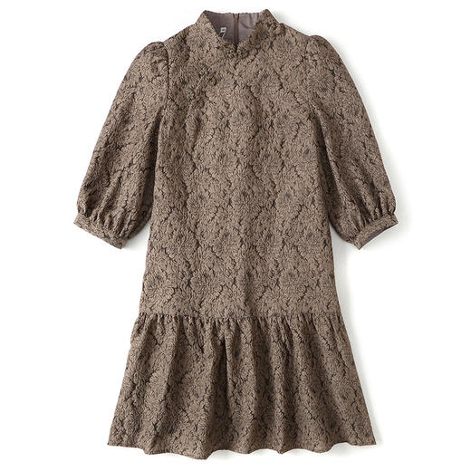 上海旗袍厂AYK-QF-210701金丝牡丹宽松旗袍改良时尚灯笼袖拼接下摆a字连裙2021秋国潮女装 商品图4