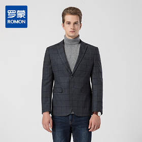 罗蒙秋季西装外套男士正装商务通勤休闲格子小西装单西服外套男