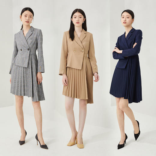 PIRCH2021年秋季新款气质V领不规则设计百褶连衣裙PROWB7814N 商品图3