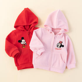 迪士尼米奇米妮卡通男女童春秋摇粒绒保暖连帽外套