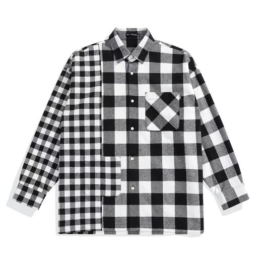 太平鸟男装 衬衫男2021新款棉长袖黑白格潮B2CHB3321 商品图0