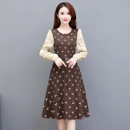 YW20817 大码长袖印花连衣裙女中长款2021秋装新款修身时尚气质优雅a字裙 商品图0