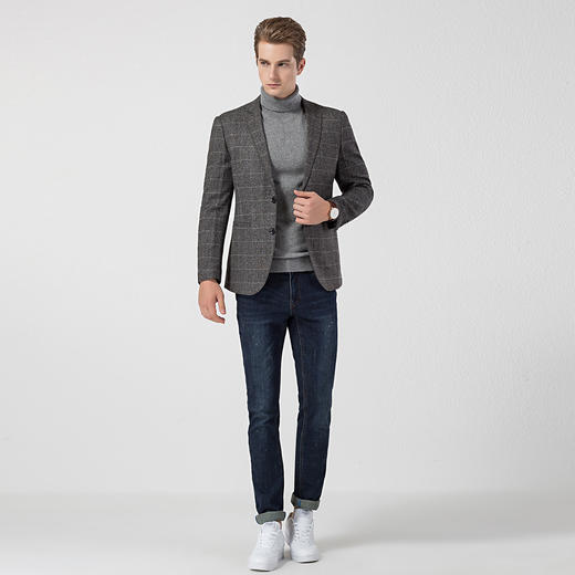 罗蒙 秋冬西装外套男士正装 商务通勤休闲 格子单西服 上衣开衫外套 商品图10