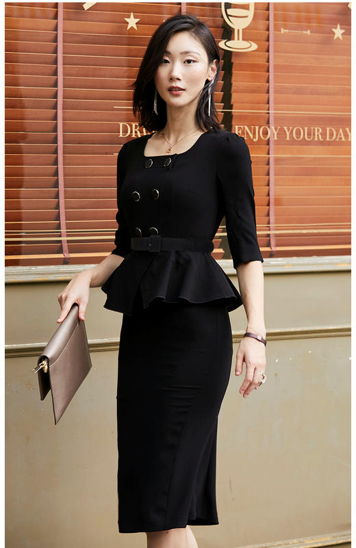 “职场芭蕾”LT1X74876颈袖添香年季新款女装收腰修身长款气质时尚通勤职场连衣裙 新款女收腰长款气质时尚通勤职场连衣裙 商品图2