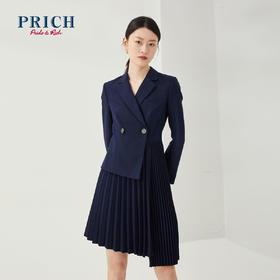 PIRCH2021年秋季新款气质V领不规则设计百褶连衣裙PROWB7814N