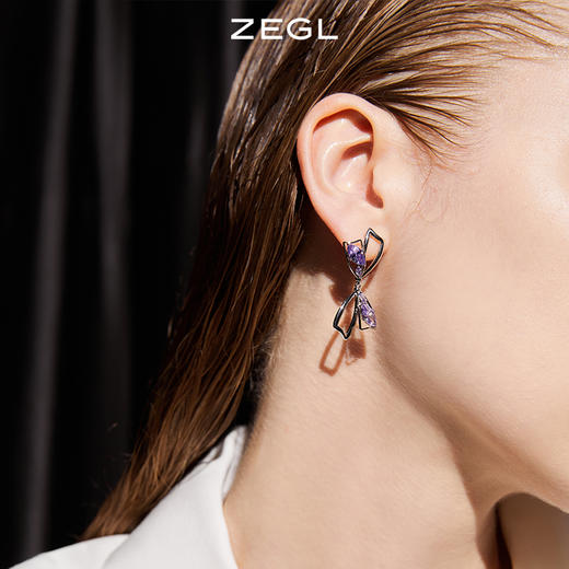 ZEGL镂空蝴蝶结耳钉女高级感轻奢耳环小众设计感气质925银针耳饰 商品图6