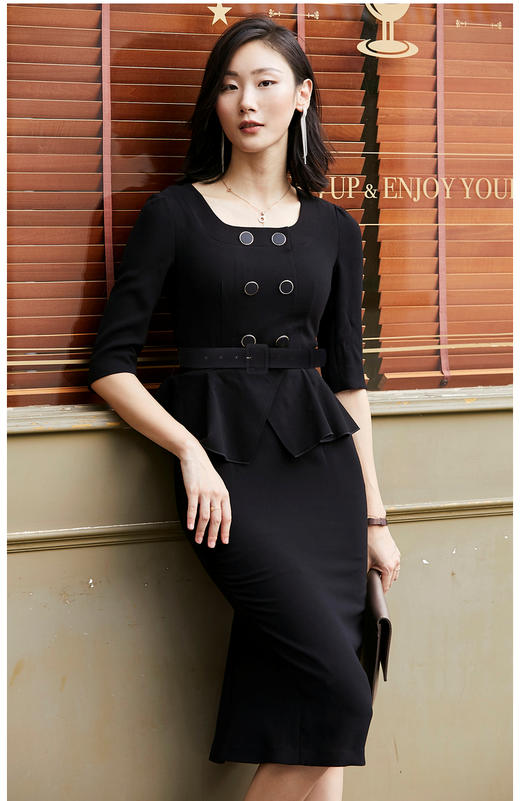 “职场芭蕾”LT1X74876颈袖添香年季新款女装收腰修身长款气质时尚通勤职场连衣裙 新款女收腰长款气质时尚通勤职场连衣裙 商品图3