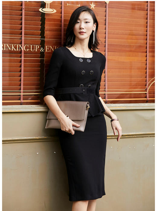 “职场芭蕾”LT1X74876颈袖添香年季新款女装收腰修身长款气质时尚通勤职场连衣裙 新款女收腰长款气质时尚通勤职场连衣裙 商品图0