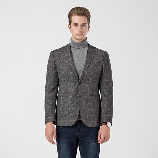 罗蒙 秋冬西装外套男士正装 商务通勤休闲 格子单西服 上衣开衫外套 商品图6