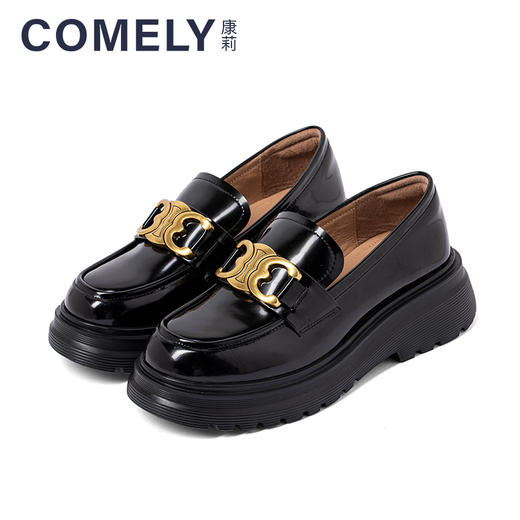 康莉2021秋季新款厚底乐福鞋女复古英伦风JK鞋一脚蹬学院风小皮鞋KLS16513DU06CM1 商品图3