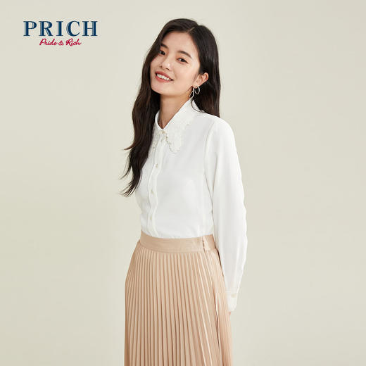 PRICH2021年冬季新款气质设计感小众刺绣领百搭衬衫女PRBAB4901M 商品图0