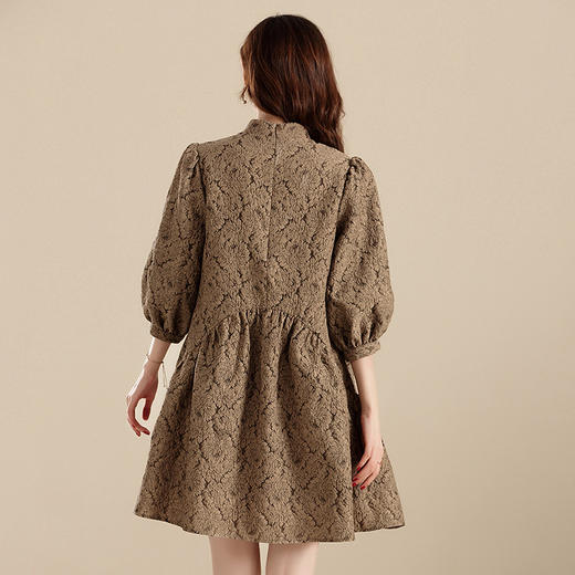 上海旗袍厂AYK-QF-210701金丝牡丹宽松旗袍改良时尚灯笼袖拼接下摆a字连裙2021秋国潮女装 商品图3