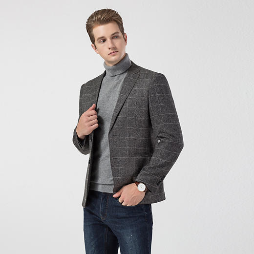 罗蒙 秋冬西装外套男士正装 商务通勤休闲 格子单西服 上衣开衫外套 商品图8