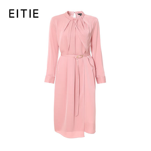 EITIE爱特爱秋季新款女装立领时尚系带连衣裙长裙6707417 商品图3