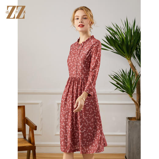 佐尔美2021秋季新款 小碎花花边领V领连衣裙女E13LL32 商品图2