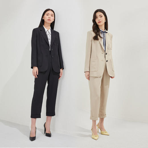 PRICH2021年秋季新款韩版宽松ⅴ领职业设计感西装外套女PRJKB7710Q 商品图0