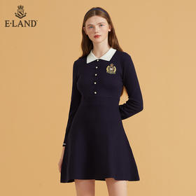 衣恋气质翻领针织学院徽章修身连衣裙EEOKB49H1M