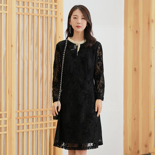 【时尚优雅，简洁大方】慕云姿2021秋季新款气质蕾丝提花连衣裙 商品图1