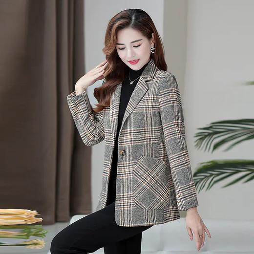 MQ-MZX808新款时尚气质休闲翻领长袖一粒扣短款格子小西服外套 商品图3