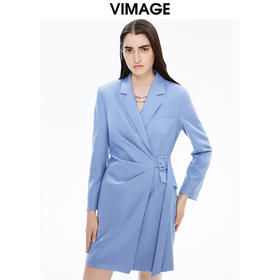 VIMAGE纬漫纪秋季新款气质时尚西装翻领收腰系带连衣裙V1607224