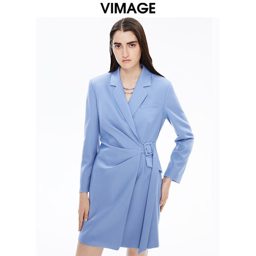 VIMAGE纬漫纪秋季新款气质时尚西装翻领收腰系带连衣裙V1607224 商品图0