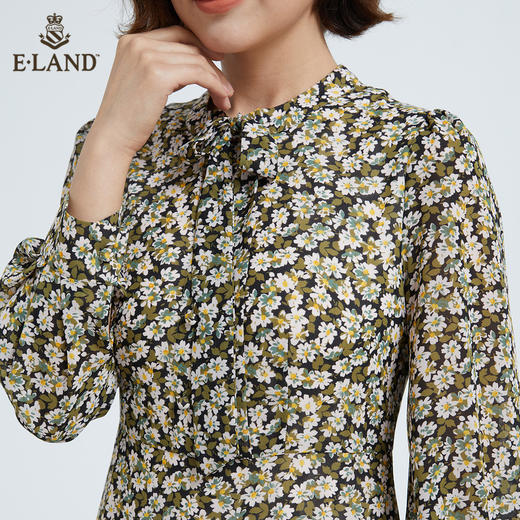 衣恋甜美雪纺碎花收腰长袖连衣裙EEOWB49C6M 商品图3