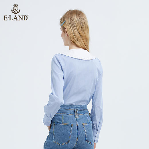 衣恋甜美竖条纹木耳边娃娃领衬衫EEBWB49C2C 商品图2