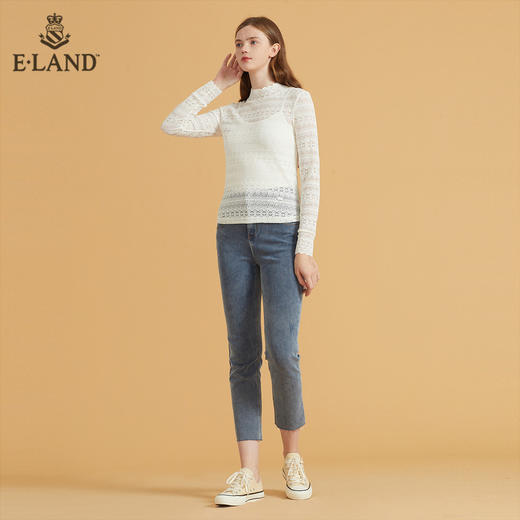 衣恋甜美半高领花朵镂空蕾丝上衣EELAB49C2C 商品图1