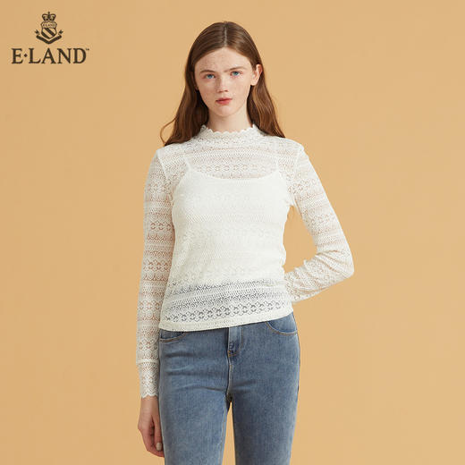 衣恋甜美半高领花朵镂空蕾丝上衣EELAB49C2C 商品图2