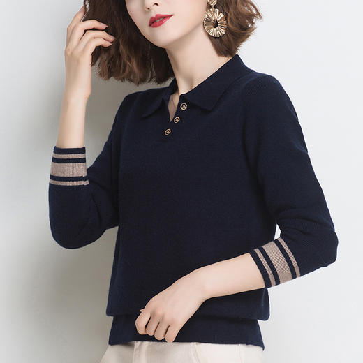 YHSS629637新款韩版时尚气质宽松百搭翻领长袖针织打底衫 商品图1