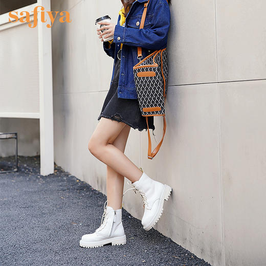 Safiya索菲娅明星款穿绳马丁靴侧拉链系带四季短靴SF04116223 商品图4