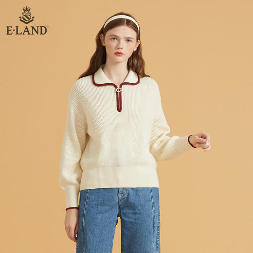 衣恋简约翻领基础款针织毛衣EEKWB49C8M 商品图4