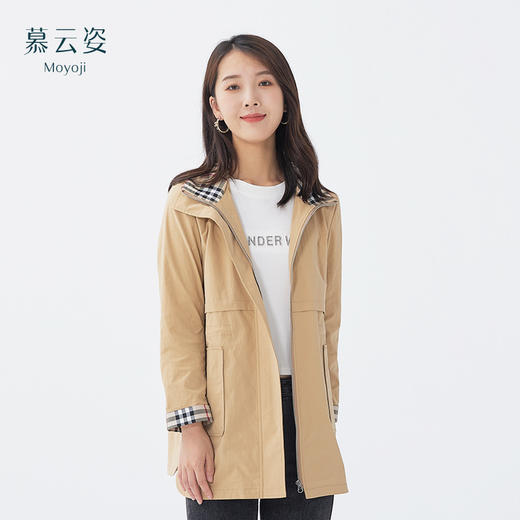 【舒适休闲，简单时髦】慕云姿2021秋季新款英伦经典格子连帽休闲风衣 商品图0