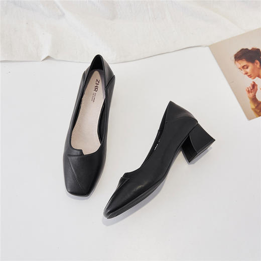 ZHR粗跟皮鞋女玛丽珍鞋子女单鞋女乐福鞋浅口女单鞋女鞋 商品图13