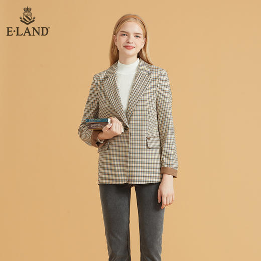 衣恋小众复古格子长袖西装外套EEJKB49H6M 商品图0