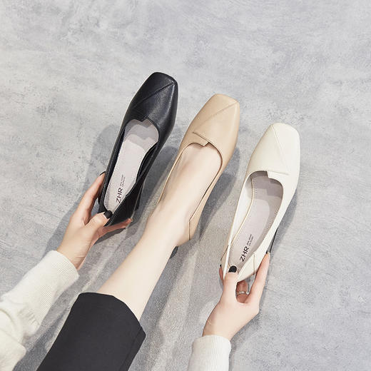 ZHR粗跟皮鞋女玛丽珍鞋子女单鞋女乐福鞋浅口女单鞋女鞋 商品图12