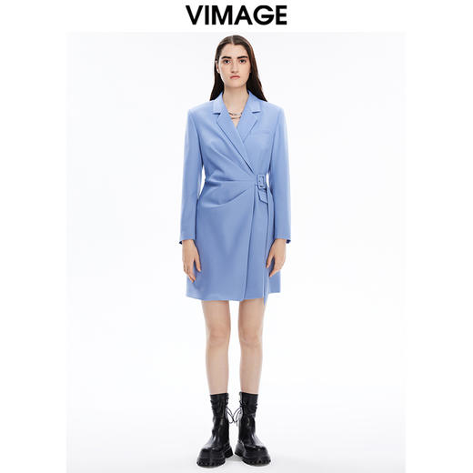 VIMAGE纬漫纪秋季新款气质时尚西装翻领收腰系带连衣裙V1607224 商品图2