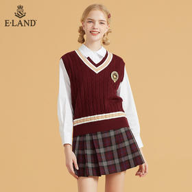 衣恋撞色V领立体绞花学院风针织马甲背心EEVKB49C1M