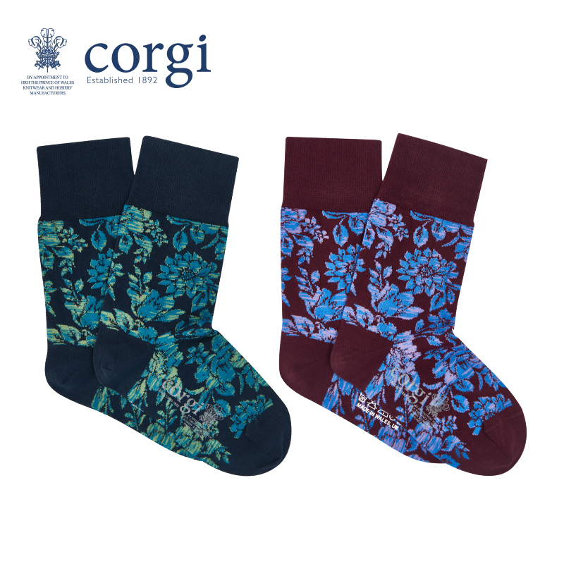 CORGI柯基英国男女同款进口拼色花卉印花针织中筒袜子春夏季男女同款