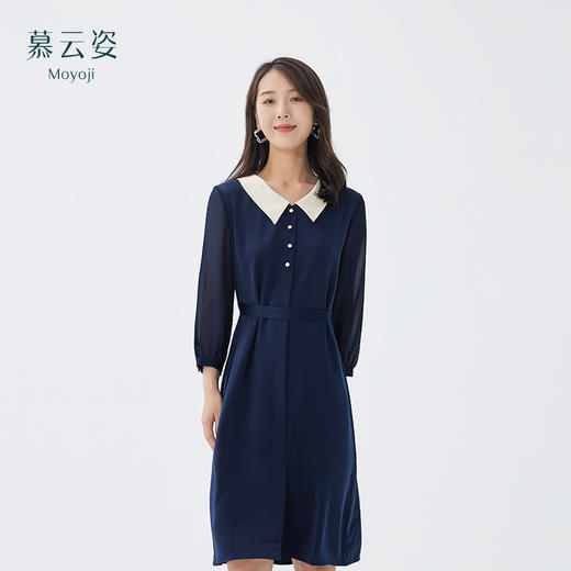 【减龄显白，气质优雅】慕云姿2021秋季新款气质华尔缎长袖连衣裙 商品图0